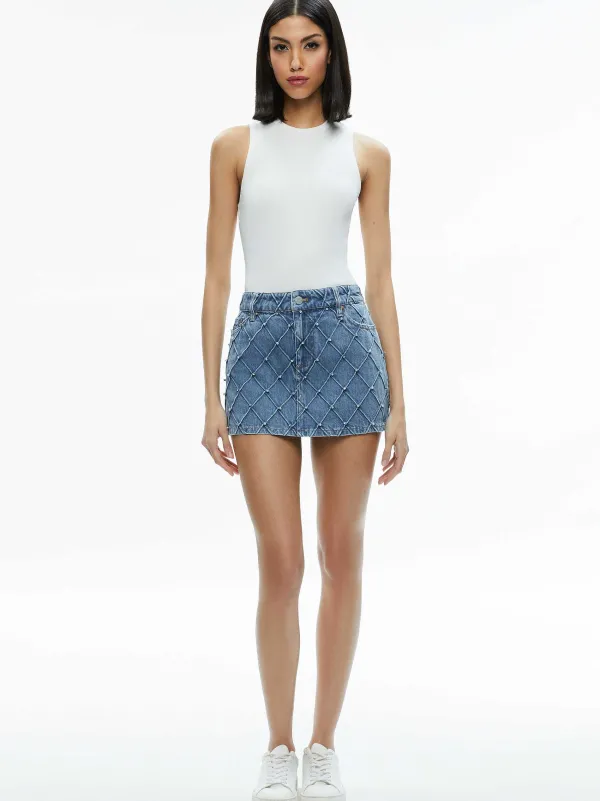 Alice and Olivia Joss High Rise Quilted Embellished Mini Skirt-Women Skirts