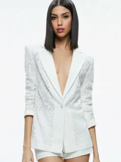 Alice and Olivia Judith Sheer Lace Shawl Collar Blazer-Women Jackets + Coats
