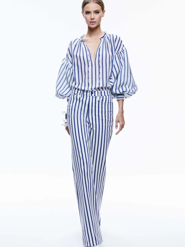 Alice and Olivia Julius Voluminous Blouson Sleeve Blouse-Women Tops
