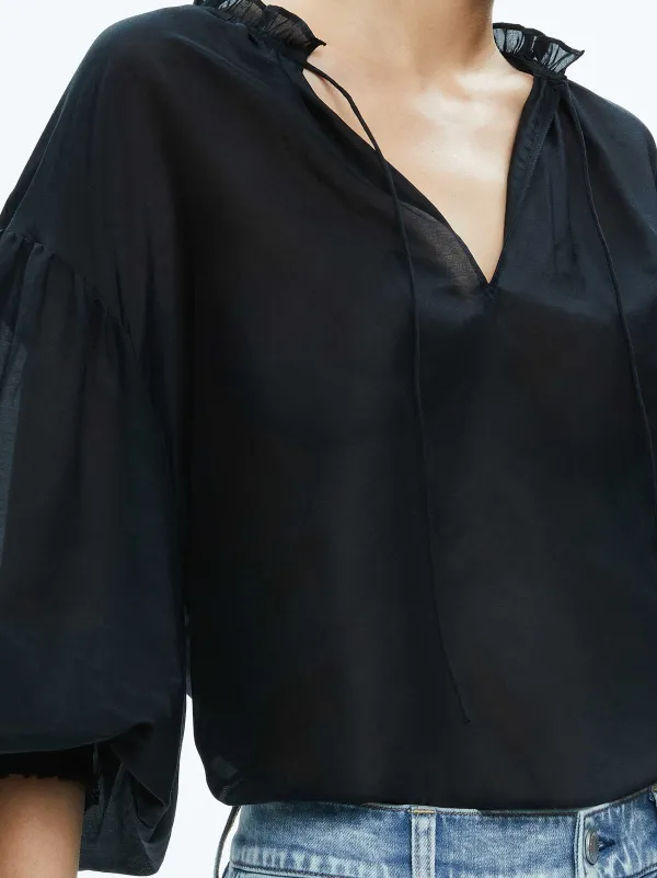 Alice and Olivia Julius Voluminous Blouson Sleeve Blouse-Women Tops