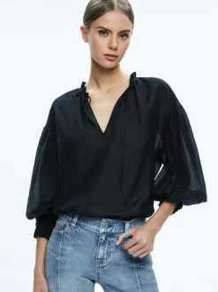 Alice and Olivia Julius Voluminous Blouson Sleeve Blouse-Women Tops