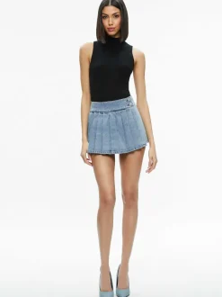 Alice and Olivia Justine Rolled Cuff Blazer + Noah Denim Pleated Skort-Women Matching Sets