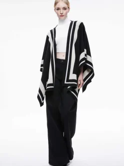 Alice and Olivia Kamala Stripe Poncho-Women Sweaters