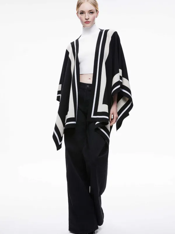 Alice and Olivia Kamala Stripe Poncho-Women Sweaters
