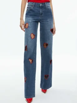 Alice and Olivia Karrie Embroidered Heart Cutout Jean-Women Pants