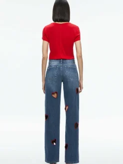 Alice and Olivia Karrie Embroidered Heart Cutout Jean-Women Pants