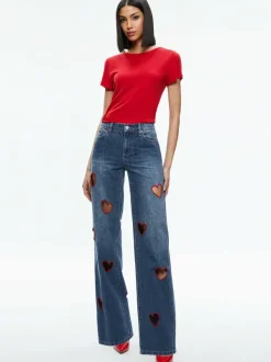 Alice and Olivia Karrie Embroidered Heart Cutout Jean-Women Pants