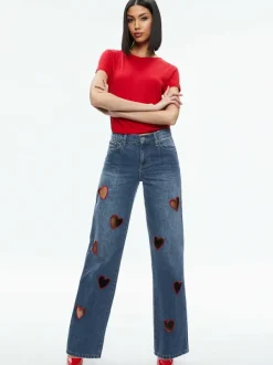 Alice and Olivia Karrie Embroidered Heart Cutout Jean-Women Pants