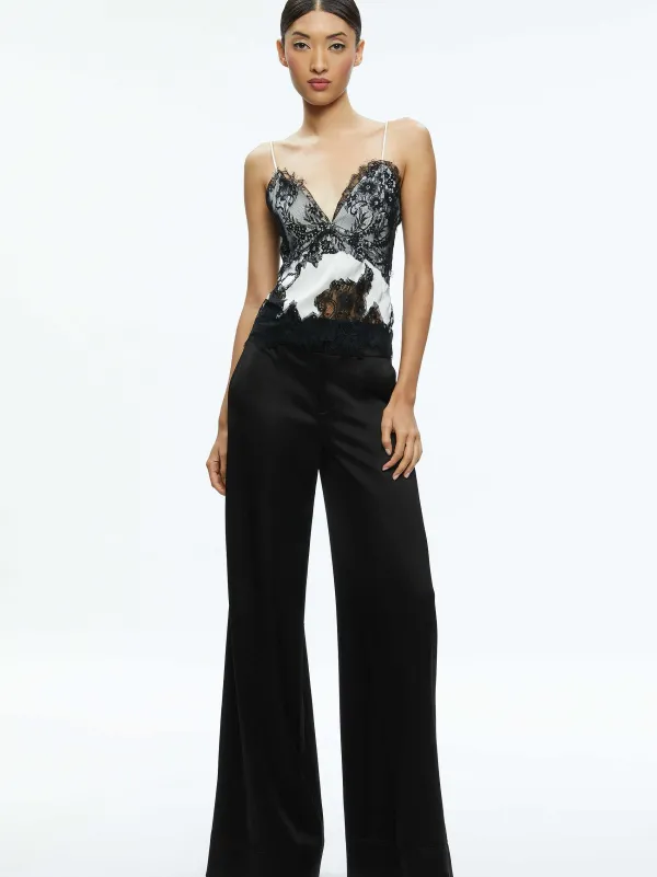 Alice and Olivia Katja Cutaway Lace Slip Top-Women Tops