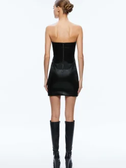 Alice and Olivia Kelly Strapless Vegan Leather Mini Dress-Women Dresses