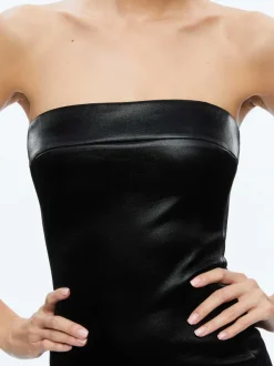 Alice and Olivia Kelly Strapless Vegan Leather Mini Dress-Women Dresses