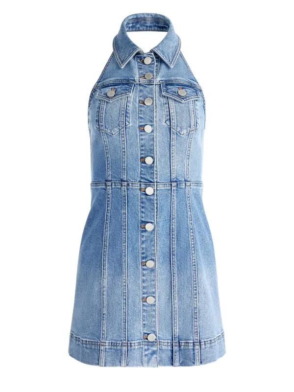 Alice and Olivia Kendall Denim Halter Mini Dres-Women Dresses