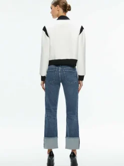 Alice and Olivia Keri Combination Vegan Leather Varsity Jacket-Women Jackets + Coats