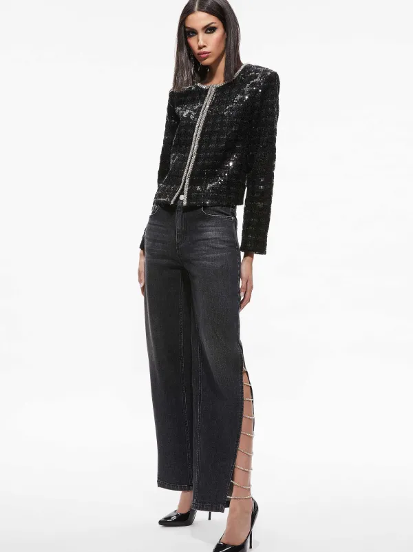 Alice and Olivia Kidman Sequin Tweed Jacket + Rubi Sequin Tweed Mini Skirt-Women Matching Sets