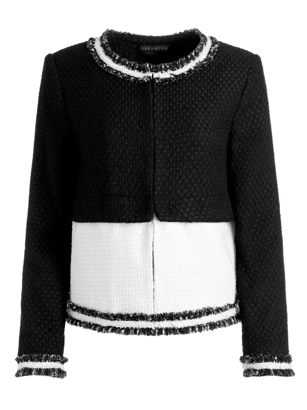 Alice and Olivia Kidman Two-Fer Tweed Jacket-Women Jackets + Coats