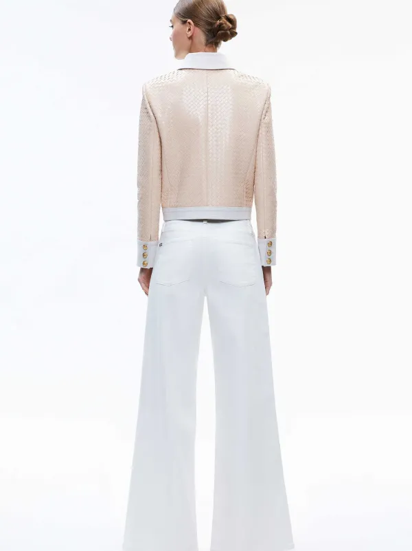 Alice and Olivia Kinley Woven Vegan Leather Jacket-Women Jackets + Coats