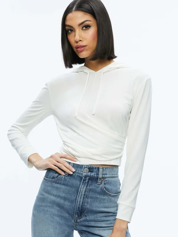 Alice and Olivia Kirk Wrap Front Hoodie-Women Tops