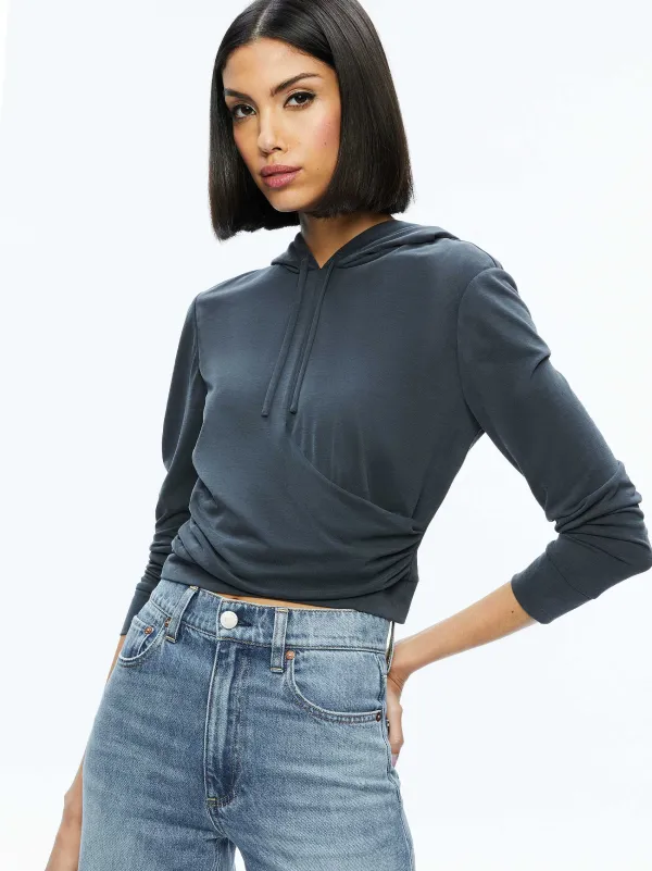 Alice and Olivia Kirk Wrap Front Hoodie-Women Tops
