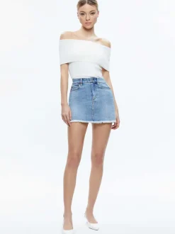 Alice and Olivia Laika Crystal Embellished Denim Mini Skirt-Women Skirts