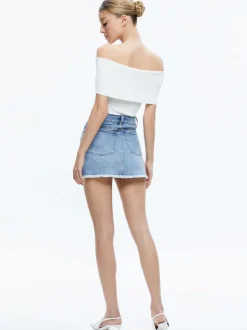 Alice and Olivia Laika Crystal Embellished Denim Mini Skirt-Women Skirts