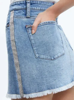 Alice and Olivia Laika Crystal Embellished Denim Mini Skirt-Women Skirts