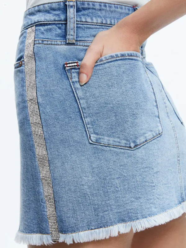 Alice and Olivia Laika Crystal Embellished Denim Mini Skirt-Women Skirts