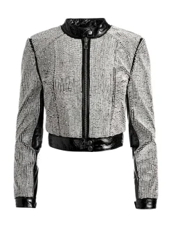 Alice and Olivia Lari Crystal Embellished Leather Jacket-Women Jackets + Coats