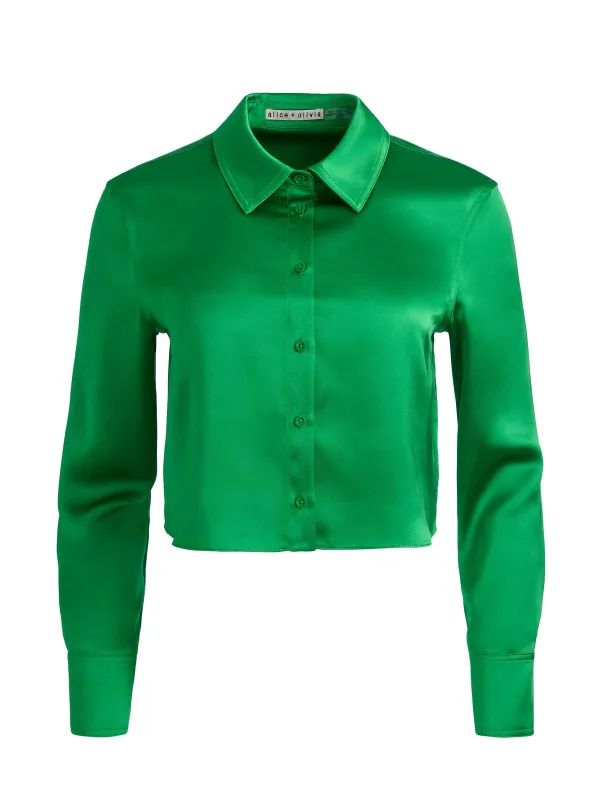 Alice and Olivia Leon Cropped Button Down-Women Tops