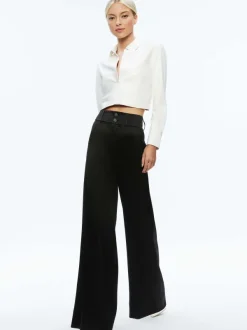 Alice and Olivia Leon Cropped Vegan Leather Button Down-Women Tops