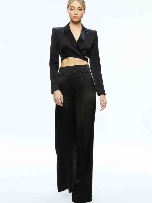 Alice and Olivia Leone Cropped Wrap Blazer + Mame High Rise Wide Leg Pant-Women Matching Sets