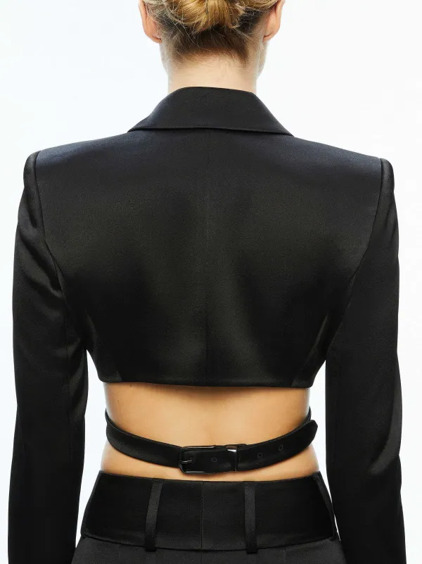 Alice and Olivia Leone Cropped Wrap Blazer + Mame High Rise Wide Leg Pant-Women Matching Sets