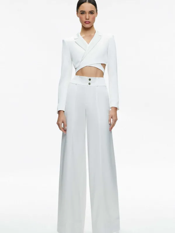 Alice and Olivia Leone Cropped Wrap Blazer + Mame High Rise Wide Leg Pant-Women Matching Sets