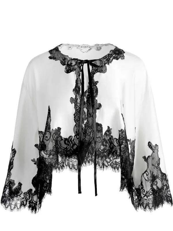 Alice and Olivia Loree Lace Tie Front Cropped Jacket-Women Tops