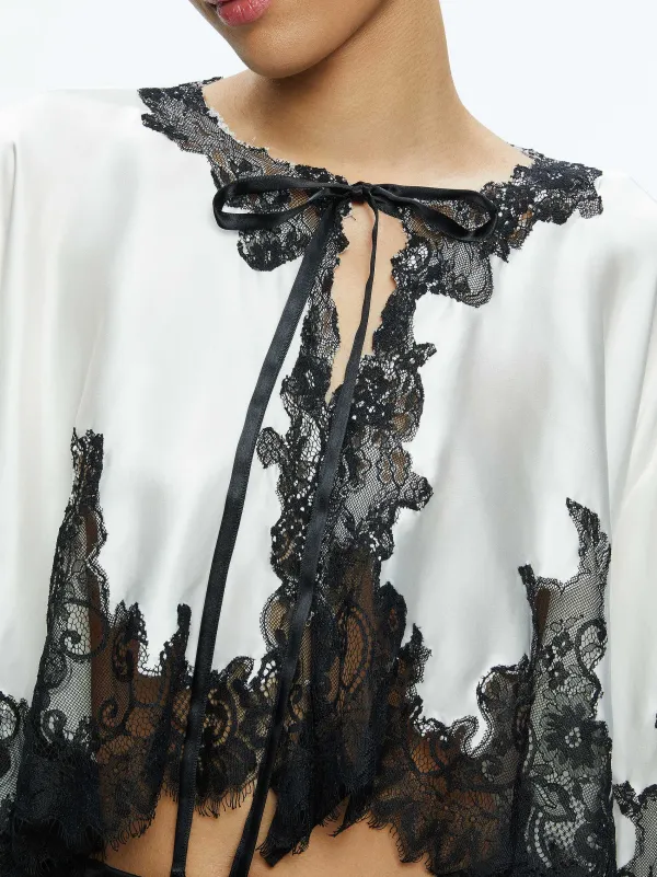 Alice and Olivia Loree Lace Tie Front Cropped Jacket-Women Tops