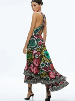 Alice and Olivia Loyce Twist Back Ruffle Maxi Dress-Women Dresses