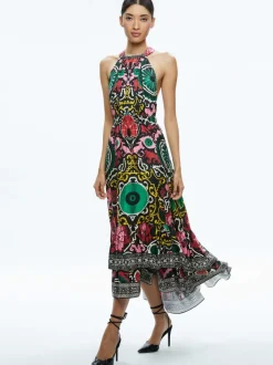 Alice and Olivia Loyce Twist Back Ruffle Maxi Dress-Women Dresses