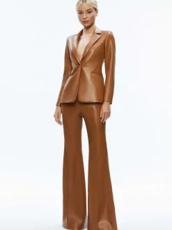Alice and Olivia Macey Fitted Vegan Leather Blazer + Danette Vegan Leather Split Hem Trousers-Women Matching Sets