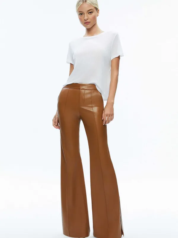 Alice and Olivia Macey Fitted Vegan Leather Blazer + Danette Vegan Leather Split Hem Trousers-Women Matching Sets