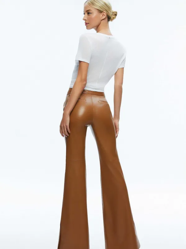 Alice and Olivia Macey Fitted Vegan Leather Blazer + Danette Vegan Leather Split Hem Trousers-Women Matching Sets