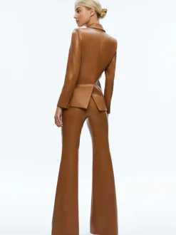 Alice and Olivia Macey Fitted Vegan Leather Blazer-Women Jackets + Coats