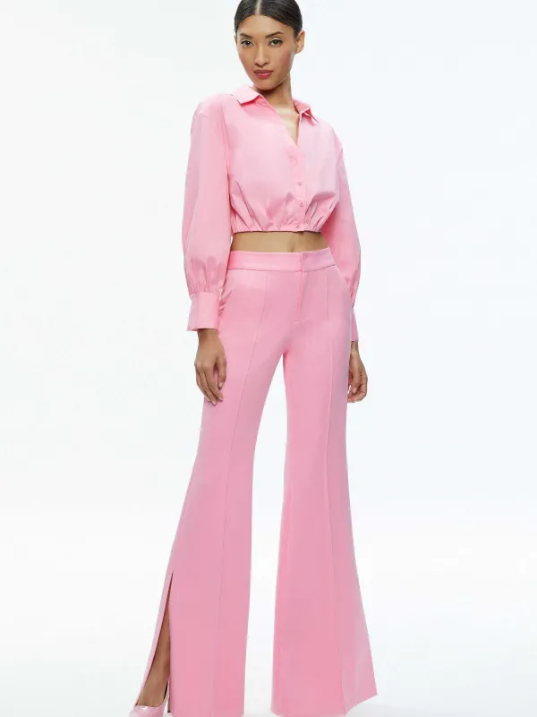 Alice and Olivia Macey Notch Collar Fitted Blazer + Danette High Rise Flare Slit Trouser-Women Matching Sets