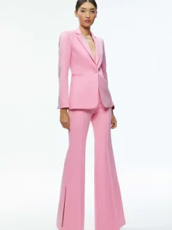 Alice and Olivia Macey Notch Collar Fitted Blazer + Danette High Rise Flare Slit Trouser-Women Matching Sets