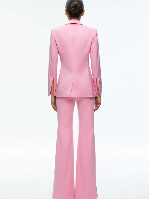 Alice and Olivia Macey Notch Collar Fitted Blazer + Danette High Rise Flare Slit Trouser-Women Matching Sets