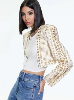 Alice and Olivia Maira Cropped Jacket With Chain Trim-Women Jackets + Coats