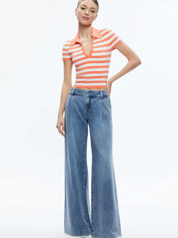 Alice and Olivia Martha Striped Polo-Women Tops
