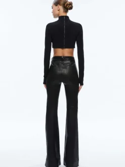 Alice and Olivia Melange Rhinestone Cropped Turtleneck-Women Tops