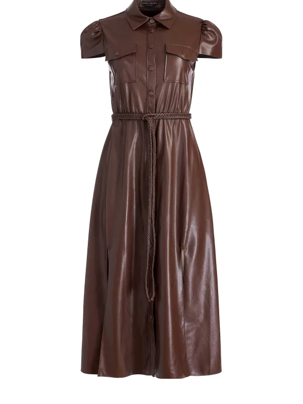 Alice and Olivia Miranda Vegan Leather Midi Dress-Women Dresses