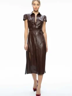 Alice and Olivia Miranda Vegan Leather Midi Dress-Women Dresses