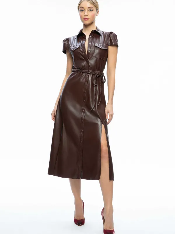 Alice and Olivia Miranda Vegan Leather Midi Dress-Women Dresses