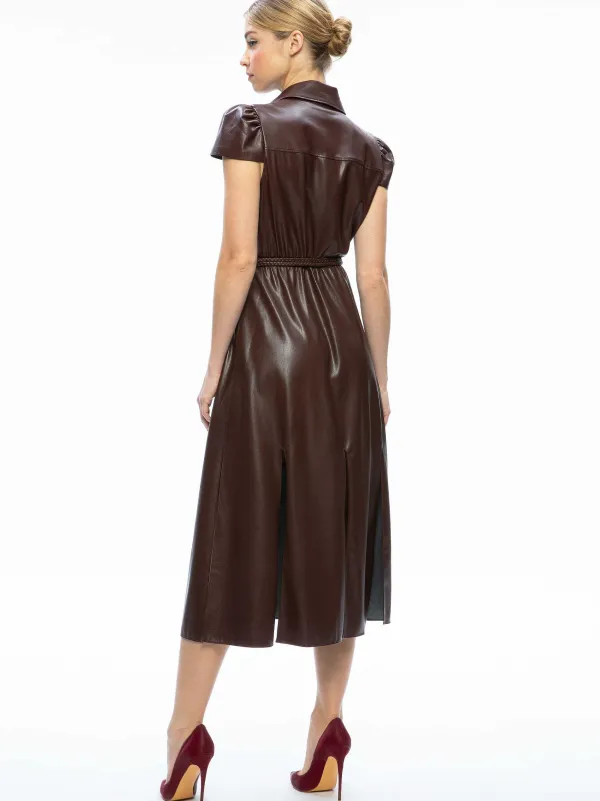 Alice and Olivia Miranda Vegan Leather Midi Dress-Women Dresses